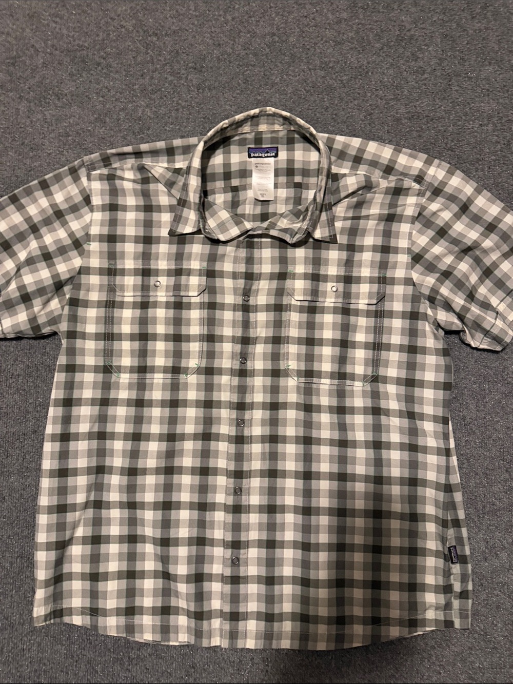 Patagonia Short-Sleeve Button-Down Check Shirt in Gray and White